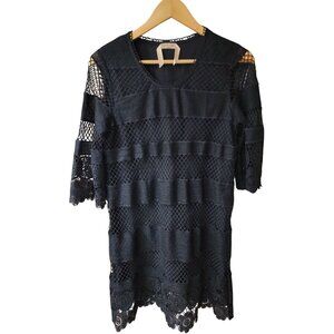 Ecru Lab Womens Lace Mesh Black Dress Size S
